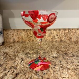 Lolita Love My Margarita Red Strawberry Charm Glass Hand Painted Summer Cup